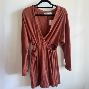 Free People Beach Mini Dress with Cut Outs Rust Terracotta